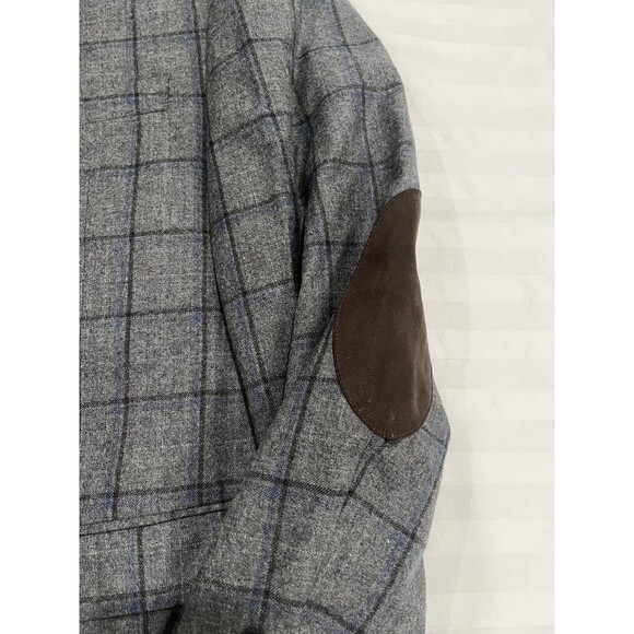 Lauren Ralph Lauren Men’s Wool Gray Windowpane Blazer Size 46R Elbow Patches - Picture 2 of 13